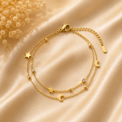 Celestial Moon & Star Layered Bracelet